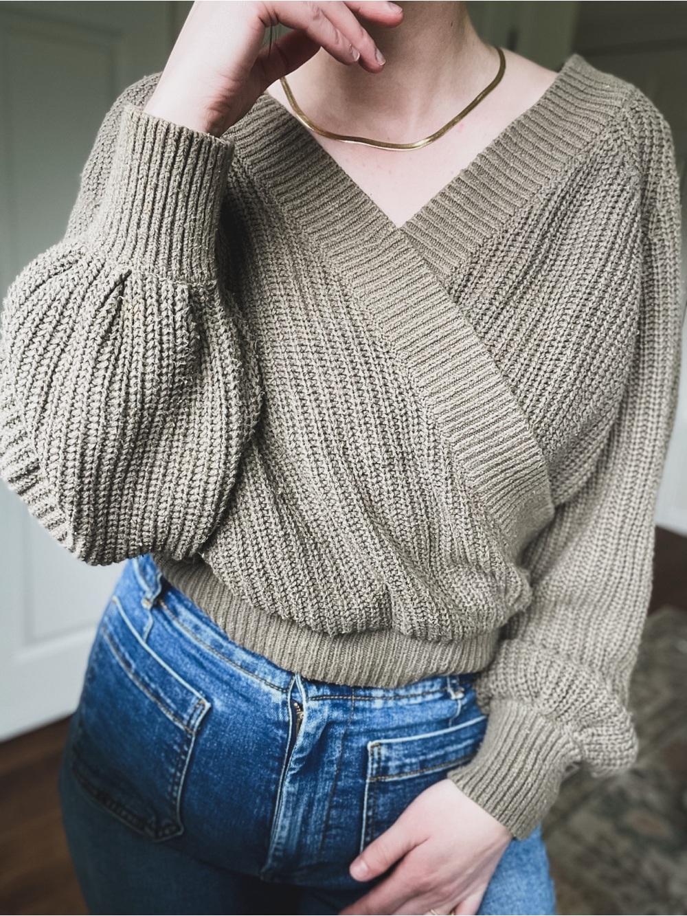 UPWEST Faux-Wrap Sweater - sage
